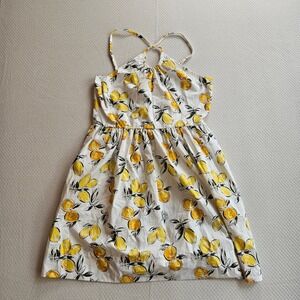 Free Assembly Lemon Print Cotton Halter Sun Dress White Yellow Small Euro Summer